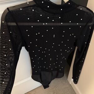 Black Sheer Bodysuit with White Polka Dots